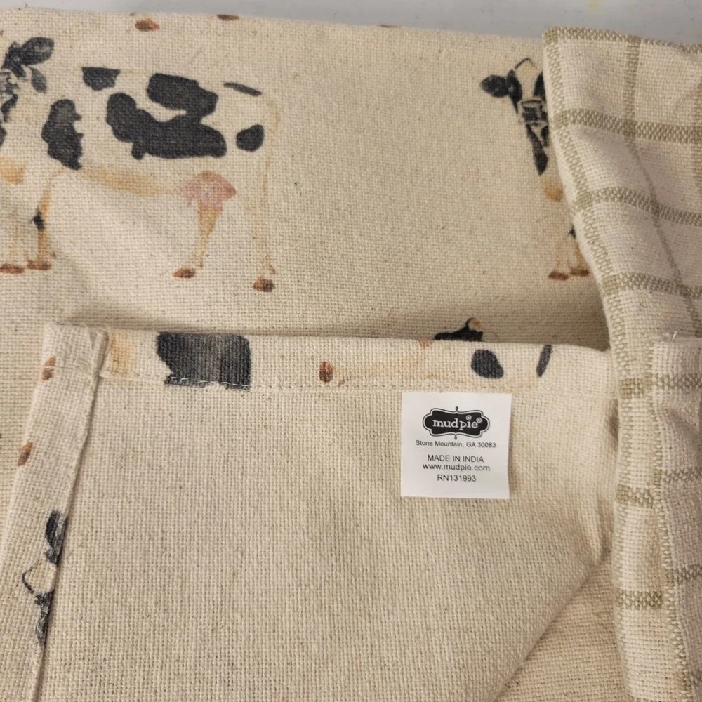 Mud Pie Kitchen Towel Set-3 Multicolor Farmhouse Cow Plaid Buffalo Check  28x21